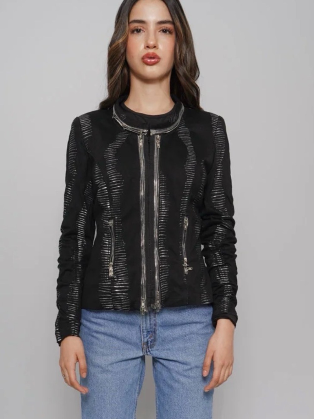 Alberto Makali Black Zipper silver detail Moto blazer Jacket